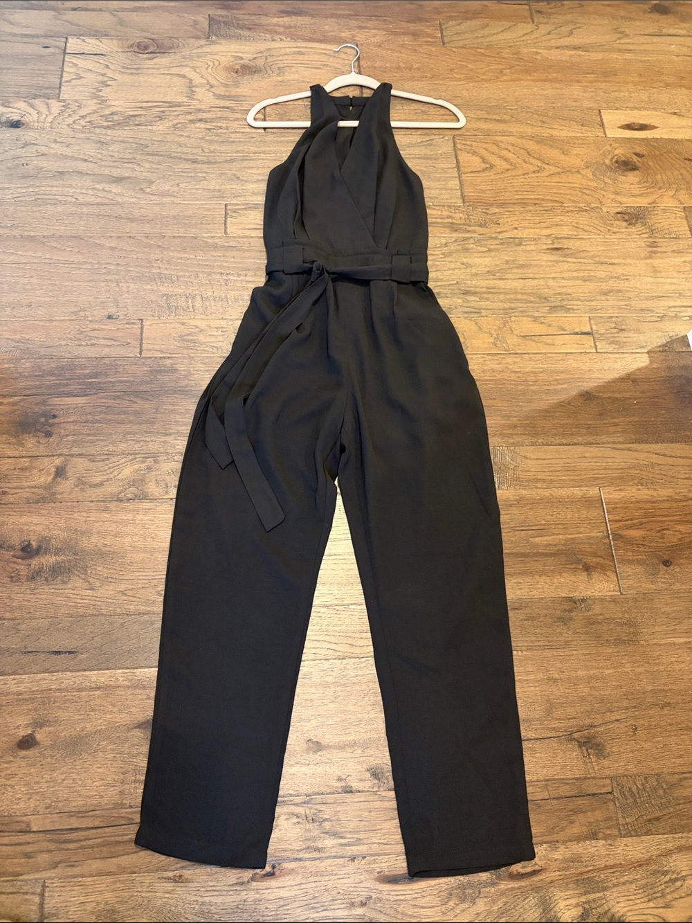 Lulu's Black Sleeveless V-Neck Jumpsuit with Waist Tie NWT